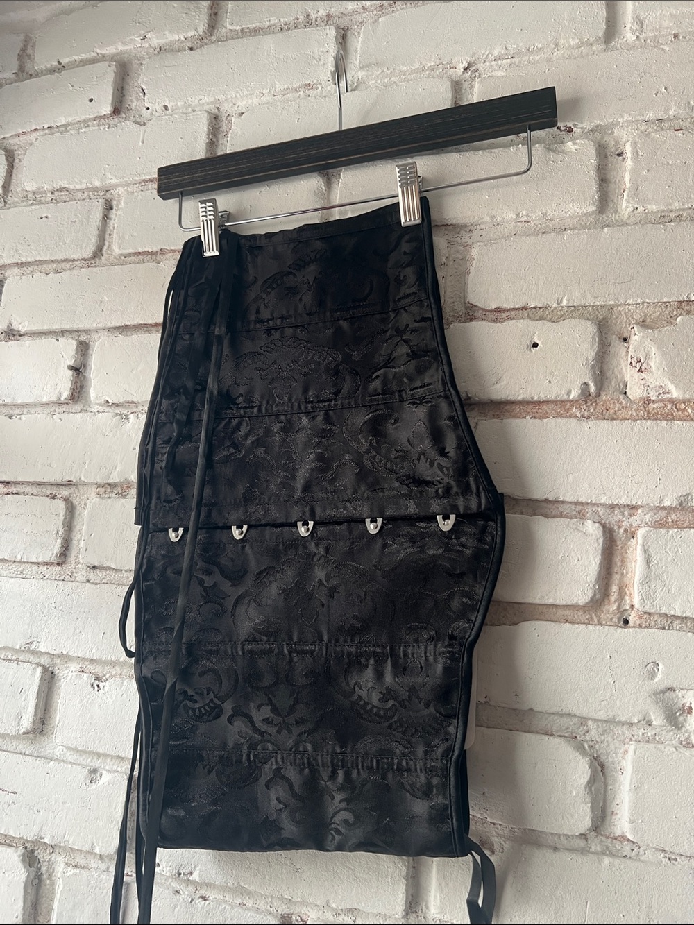 6xl Black Brocade Corset Waist Cincher metal clasp tie waist casual dressy 6xl